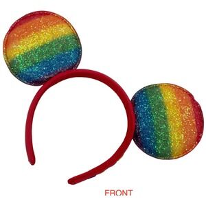 Disney Mickey Mouse Rainbow Pride Glitter Ear‎ Headband LOVE Embroidery LGPTQ
